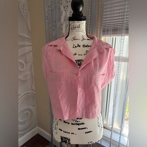 Topshop Pink Crinkle Button-Down Shirt